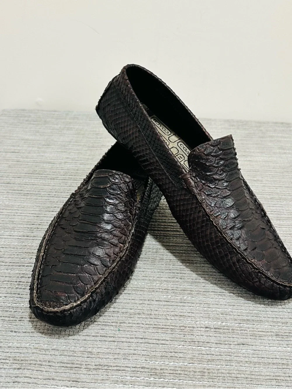 COACH Gary Men's Genuine Python Snakeskin Driving Loafers Shoes Brown 8,5 D